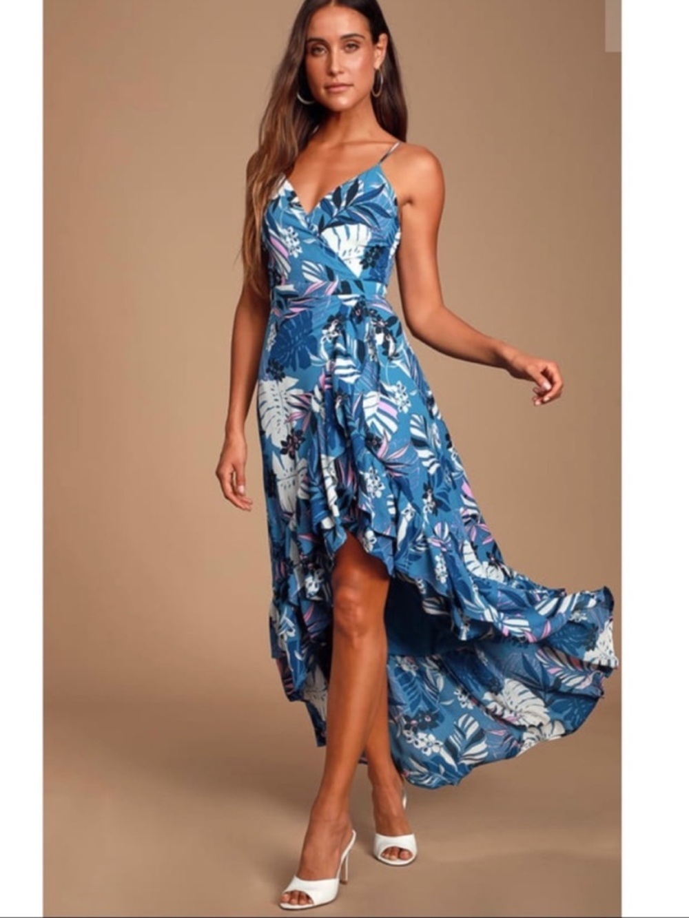 Lulu’s Tropical Print High-Low Dress, sz L, 19” PTP, 60” L in back